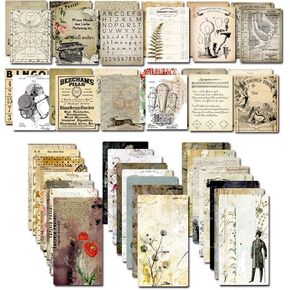 Decoupage Paper for Junk Journal TN Traveler's Notebook by CATaireen Double-Sided Vintage Scrapbook Supplies Linen Paper Bookmark Tag Art Bullet Ephemera Cards Kit 24 Sheets