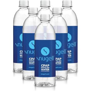 Snugell Distilled Water for CPAP Machines | 20oz Bottles 6-Pack | for ResMed and Respironics Machines |Travel Friendly | Clean | Multi-Use | Made in USA