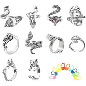 10 Pcs Crochet Ring for Finger,Adjustable Crochet Tension Rings with Plastic Stitch Markers Yarn Tension Ring Finger Yarn Guide Knitting Rings for Crocheting Cat Snake Crocheting