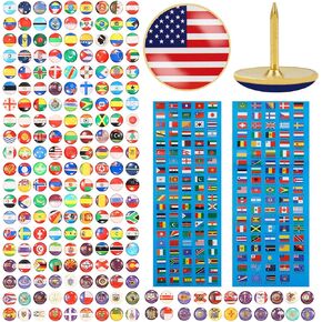 194 Pcs National Flag Thumb Tacks, Map Pins for Travel Map,Creative Country Flag Decorative Push Pins for Bulletin Board, Pinboard, Map, Office,School, Home