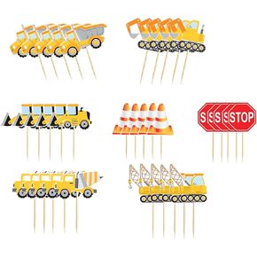 35pcs Construction Truck Cupcake toppers Dump Truck Bulldozer Cake Picks, Excavator Tractor Party Cake Toppers for Kids Birthday Baby Shower Party Decorations Supplies.