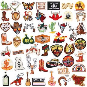 50pcs Western Iron on Patches Pink Cowgirl Patches Sew on Patches for Clothing Vintage DIY Repair Accessories Embroidered Patches for Backpacks Hats Dress