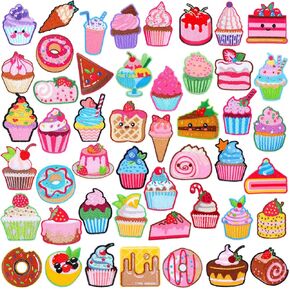 Lyrow 48 Pcs Cupcake Embroidered Patches Colourful Iron on Patches Cute Sewing Craft Decoration Cake Doughnut Embroidery Patch for DIY Clothing Jackets Jeans Bags Dress Hats Applique Emblem Accessory