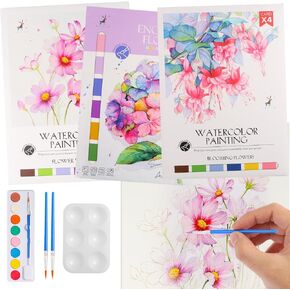 3 Pack Flowers Watercolor Coloring Books for Teenager Watercolor Paint Book Water Color Paint Sets for Kids Coloring Books for Women Water Colors Paint Kids Pocket Hand Book Stocking Goodie Bag