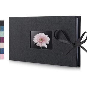 Small Photo Album 4x6, Fabmaker Picture Album Holds 24 Horizontal Photos, Linen Fabric Cover Picture Book for Photos with Front Window, Mini Brag Book Photo Books for Weddings Family Boudoir