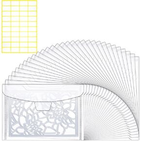 Hukado 30 Pieces Clear Stamp & Die Plastic Storage Bag, 9.4x7 Inches Resealable Large Envelope Pocket for Card Making DIY Scrapbooking Paper Craft and Cutting Dies Stencil