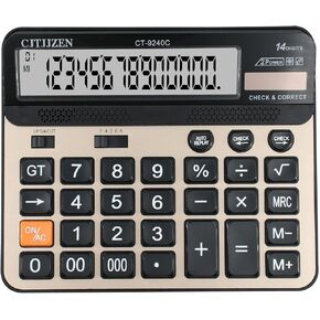 Large Mechanical Calculator,Dual Power Desk Calculator 14 Digit Big Buttons,Desktop Calculator Extra Large 5In LCD Display for Office, Home, School (Champaign Gold)