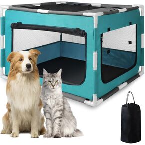 Dog Playpen with PVC Pipe Frame, Rectangular Fabric Mesh Dog Kennel for Indoor/Outdoor Use, Puppy Playpen，Portable Breathable Pet Play Pen for Small Animals，Aqua Blue