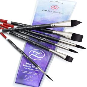 Watercolor Brushes Professional Synthetic Set - 6 Faux Squirrel Artist Watercolor Paint Brushes for Gouache, Acrylics, Ink and Wet Media. Beginner-Friendly with Great Flow Control and Snap - by ZenART