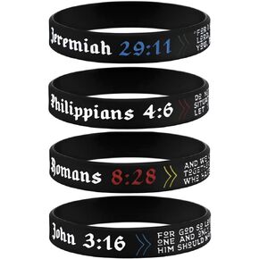 Sainstone Power of Faith Inspirational Christian Bible Verse Silicone Bracelets - Jeremiah 29:11, John 3:16, Philippians 4:6, Romans 8:28 - Scriptures Wristbands Church Gifts for Men Women