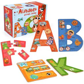 SYNARRY الألغاز الأبجدية الخشبية للأطفال الذين تتراوح أعمارهم بين 3-5، ABC التعلم للأطفال الصغار الذين تتراوح أعمارهم بين 3+، والكلمات البصر الألغاز الرسالة ألعاب مونتيسوري الجذعية التعليمية لمرحلة ما قبل المدرسة بنين بنات هدايا الأطفال