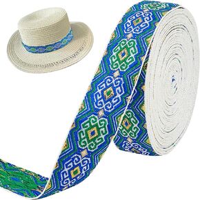 FINGERINSPIRE 7.7 Yard Jacquard Ribbon Trim Royal Blue 1 Inch Wide Embroidered Sewing Trim Metallic Vintage Woven Trim Fabric Tapestry Fringe for DIY Clothing Accessories Embellishment Home Decor