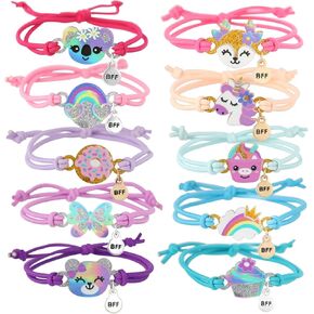 PinkSheep Girls Bracelets for Kids 10 Pcs Friendship Bracelet Jewelry Unicorn Animal Pendant Teen Baby Adjustable Multicolor Woven Pretend Play Bracelet Bulk Bracelet