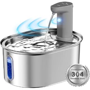 Wireless Cat Water Fountain Stainless Steel, 108oz/3.5L Cat Fountain Battery Operated, Cordless Pet Water Fountain for Cats Dogs with Motion Sensor, Ultra Quiet Pump, Multi-Filtration