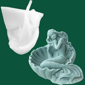 3D Mermaid Seashell Shape Silicone Candle Molds, Sexy Woman Body Candle Mold for Candle Making Resin Soap Casting, Marine Theme Molds for Gift Craft Supplies Home Decor, 5.35"