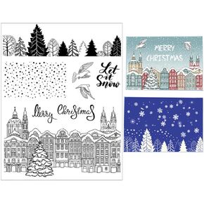 Arbuya Christmas Postage Clear Stamps for Card Making and Journaling, Vintage New Year Rubber Stamps for Crafting Journals Snowflakes Snowman Silicone Stamps for Card Making Crafts