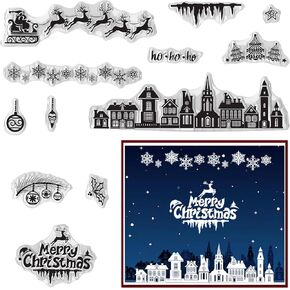 Hying Christmas Jingle Bell Clear Stamps for Card Making, Winter Holiday Snowflake Rubber Stamps Christmas Words Trees Transparent Stamp Seal for Crafting DIY Scrapbooking Photo Album Decor