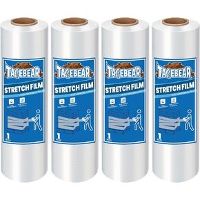 Mini Clear Stretch Wrap Film 80 Gauge 5" x 1000Ft, Shrink Wrap Roll with Handle, Durable Self-Adhering Clear Plastic Wrap Industrial Strength Pallet Shrink for Moving, Packing, 4-Pack