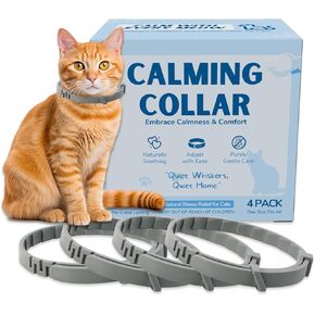 Virine Calming Down Collar for Cats Pheromones Anxiety Relief Calming Collar Cat Relaxer 4 Pack, 60 Days of Calming Each Collar, Adjustable Size for All Cats (White)