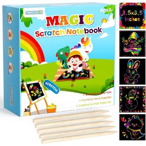 الفنون والحرف اليدوية للأطفال من Smasiagon Rainbow - 125 ورقة خدش صغيرة - مستلزمات فنية للأطفال ألعاب مفضلة للحفلات - هدية عيد ميلاد الهالوين للفتيات والأولاد