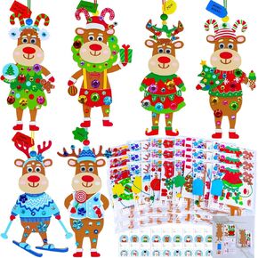 Winlyn 24 Sets Christmas Craft Kits Winter Crafts DIY Xmas Reindeer Ornaments Decorations Festive Foam Stickers Christmas Arts and Crafts for Kids Holiday Party Favors Home Classroom Art Activities