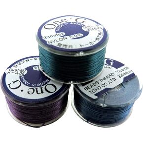 Bundle of 3 Colors: Toho One-g Beading Thread, 50 Yards per Bobbin, Blue, Purple & Deep Green (Pack of 3 bobbins)