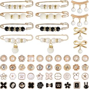 [52 Pcs] Charms for Socks - Shoes Charms for Sneakers, Junk Sock Charms Kit for Sambas Package Included 40pcs Buttons 12pcs Brooch Pins