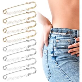 8pcs Brooche Pins, Sweater Shawl Hat Clips Decorative Safety Pins for Clothes Faux Crystal Pearl Brooches and Pins for Women for Scarves, Jackets, Tops, Jeans, Fashion Dress Clips