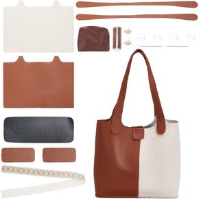 WADORN DIY PU Leather Purse Bag Making Kit, Shoulder Bag Making Set for Purse DIY Making Handmade Stitch Leather Bag Making Materials for DIY Handbag Accessories Shoulder Bag Making, Tan