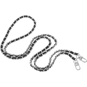 PATIKIL 55 Inch Purse Chain Strap, Leather Metal Chain Strap Replacement Chain for Bag Shoulder Crossbody Clutch Handbags, Black/Silver Tone