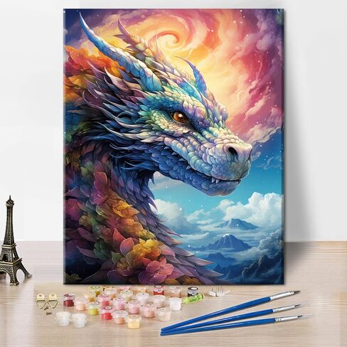 Paint by Numbers Kit for Adults Colorful Fantasy Dragon Head Adult Paint by Number with Brushes Multicolored Flowers Painting Oil Paint by Numbers DIY Painting Mountains Art Crafts for Home 16x20 in in Saudi Arabia