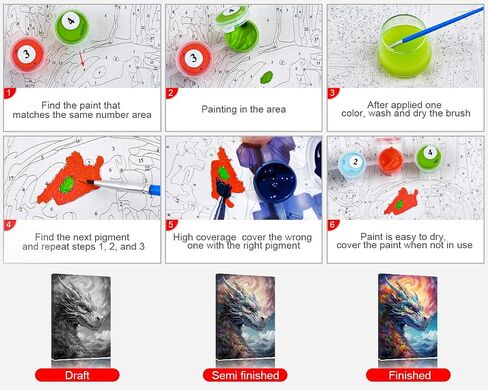 Paint by Numbers Kit for Adults Colorful Fantasy Dragon Head Adult Paint by Number with Brushes Multicolored Flowers Painting Oil Paint by Numbers DIY Painting Mountains Art Crafts for Home 16x20 in in Saudi Arabia