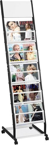 Brochure Display Rack Magazine Rack Floor Standing Catalog Holders Literature Rack with Wheels, 4 Pockets Pamphlets Display Stand for Office Trade Show Exhibitions in Saudi Arabia