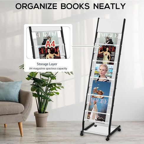 Brochure Display Rack Magazine Rack Floor Standing Catalog Holders Literature Rack with Wheels, 4 Pockets Pamphlets Display Stand for Office Trade Show Exhibitions in Saudi Arabia