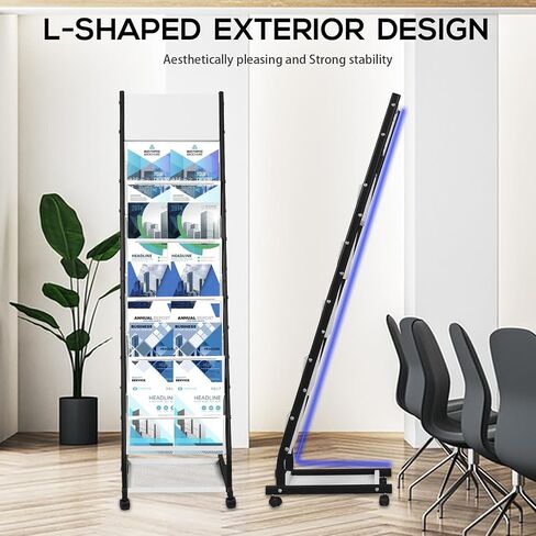 Brochure Display Rack Magazine Rack Floor Standing Catalog Holders Literature Rack with Wheels, 4 Pockets Pamphlets Display Stand for Office Trade Show Exhibitions in Saudi Arabia