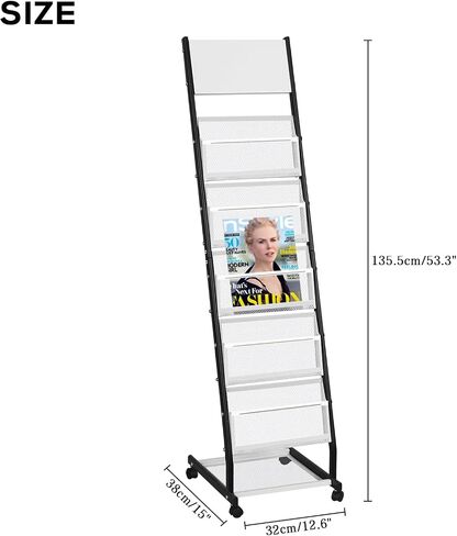 Brochure Display Rack Magazine Rack Floor Standing Catalog Holders Literature Rack with Wheels, 4 Pockets Pamphlets Display Stand for Office Trade Show Exhibitions in Saudi Arabia
