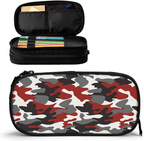Camo Pencil Case Box, Large Capacity Black Pencil Bag Pouch Marker Organizer with 2 Compartments & Durable Zipper in Kuwait