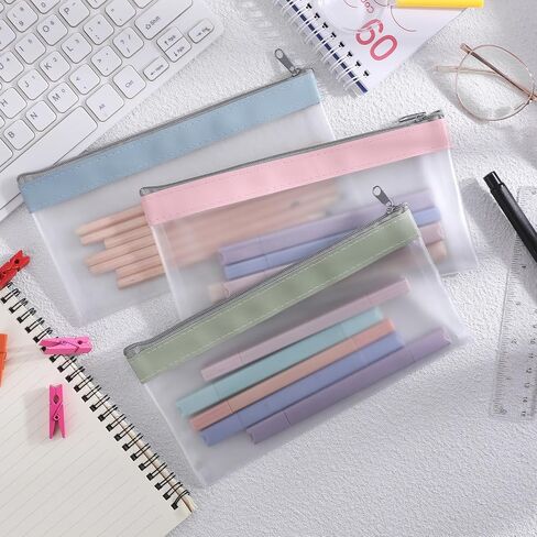 KALIONE 3 Packs Clear Pencil Pouch with Zipper, Small Pencil Bag Clear Pouch Sets, Portable Desk Organizer Pencil Pouch for Office, Clear Makeup Pouch Money Organizer for Cash in Saudi Arabia