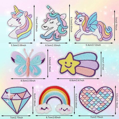 8pcs Dreamy Unicorn Iron On Patches for Girls, 8 Styles Embroidered Iron On Patches DIY Sew Applique Repair Cute Rainbow Heart Butterfly Diamond Patches for Kid Cloth Backpack Hat Jean Dress in Saudi Arabia