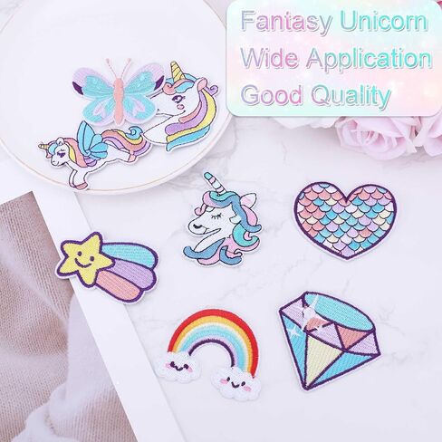8pcs Dreamy Unicorn Iron On Patches for Girls, 8 Styles Embroidered Iron On Patches DIY Sew Applique Repair Cute Rainbow Heart Butterfly Diamond Patches for Kid Cloth Backpack Hat Jean Dress in Saudi Arabia