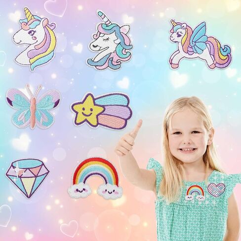 8pcs Dreamy Unicorn Iron On Patches for Girls, 8 Styles Embroidered Iron On Patches DIY Sew Applique Repair Cute Rainbow Heart Butterfly Diamond Patches for Kid Cloth Backpack Hat Jean Dress in Saudi Arabia