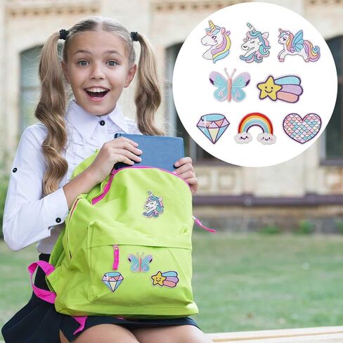 8pcs Dreamy Unicorn Iron On Patches for Girls, 8 Styles Embroidered Iron On Patches DIY Sew Applique Repair Cute Rainbow Heart Butterfly Diamond Patches for Kid Cloth Backpack Hat Jean Dress in Saudi Arabia