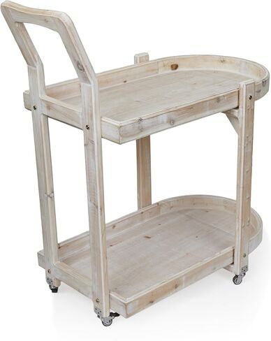 Alpine Corporation MBB174 Wood 2-Tier Rolling Storage Cart for Books, Plants, Decor, Rustic Storage Push Cart with 2 Shelves in Saudi Arabia