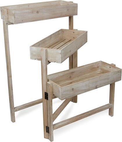 Alpine Corporation MBB174 عربة تخزين خشبية بطبقتين للكتب والنباتات والديكور وعربة دفع للتخزين الريفي مع رفين in Kuwait