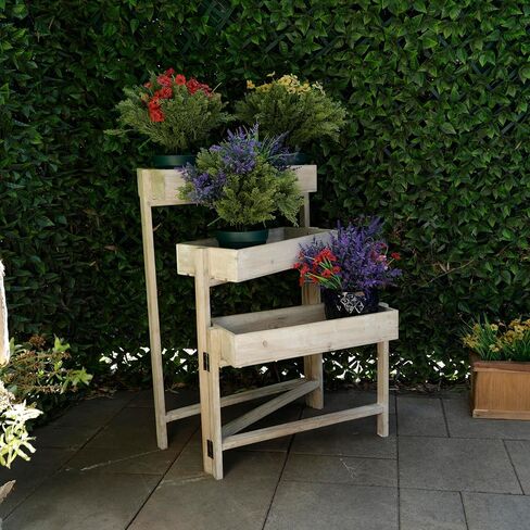 Alpine Corporation MBB174 عربة تخزين خشبية بطبقتين للكتب والنباتات والديكور وعربة دفع للتخزين الريفي مع رفين in Kuwait