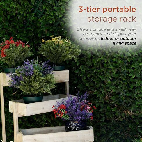 Alpine Corporation MBB174 عربة تخزين خشبية بطبقتين للكتب والنباتات والديكور وعربة دفع للتخزين الريفي مع رفين in Kuwait