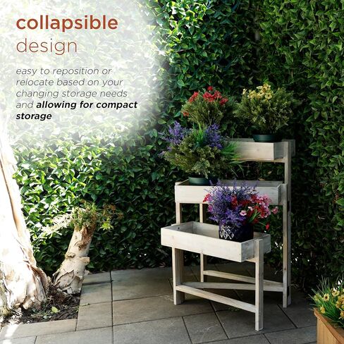 Alpine Corporation MBB174 عربة تخزين خشبية بطبقتين للكتب والنباتات والديكور وعربة دفع للتخزين الريفي مع رفين in Kuwait