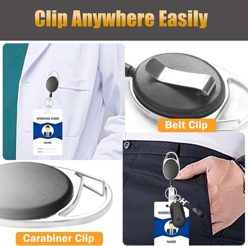 50 Pcs Retractable Badge Holder Retractable Keychain Badge Clip Name ID Badge Reels Key Card Retractable Holder Clip for Office Worker in Saudi Arabia