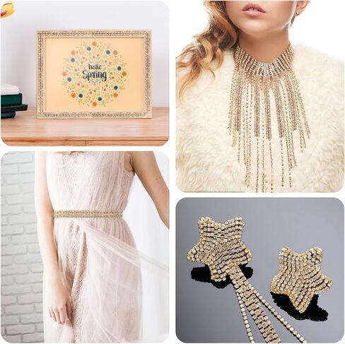 3 Yards 3 Rows Crystal Rhinestone Chain ，Rhinestone Strips Chain Trim for DIY Graduation Cap ，Gold Rhinestone Ribbon Trim for Sewing for Wedding Dress Decorations(Gold) in Saudi Arabia