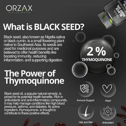ORZAX Black Seed Oil Capsules, 90 Days Supply, 2% Thymoquinone, Non-GMO, Gluten Free, Cold Pressed Black Cumin Pills, Nigella Sativa in Saudi Arabia
